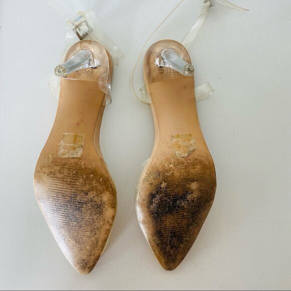 MISSGUIDED Nude Tan Clear Ankle Strap Pointy Toe 90s Stiletto Heels Pumps 9 - Picture 4 of 8